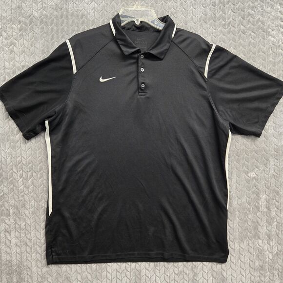 Nike Polo Shirt Mens Size XL Black Dri-fit Cutaway Collar Golf Rugby‎ - Picture 1 of 10